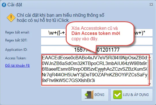 Xóa Mã truy cập cũ và dán mã v2.3 mới vào, sau đó LƯU và ÁP DỤNG.
