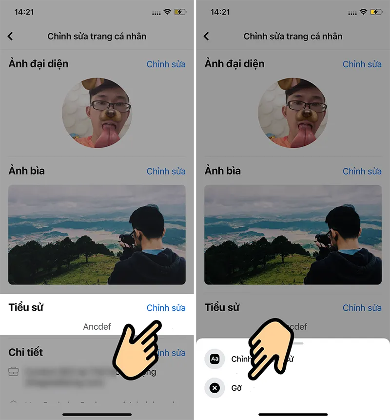 xoá tiểu sử Facebook