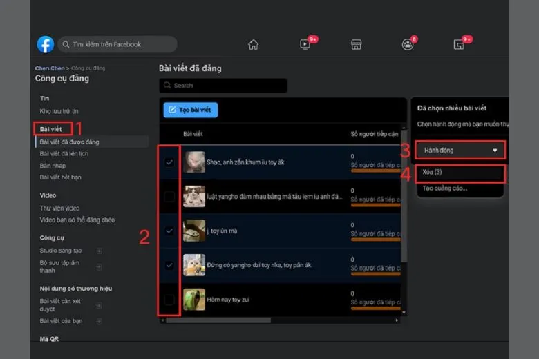 Xóa trực tiếp bài viết trên Fanpage Facebook bước 3