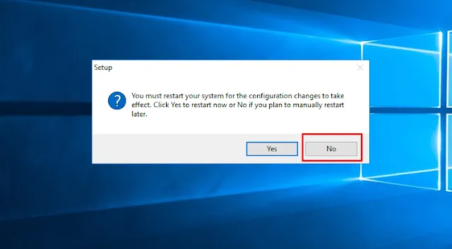 Yêu cầu khởi động lại máy tính sau khi cài đặt AutoCAD 2018, chọn No