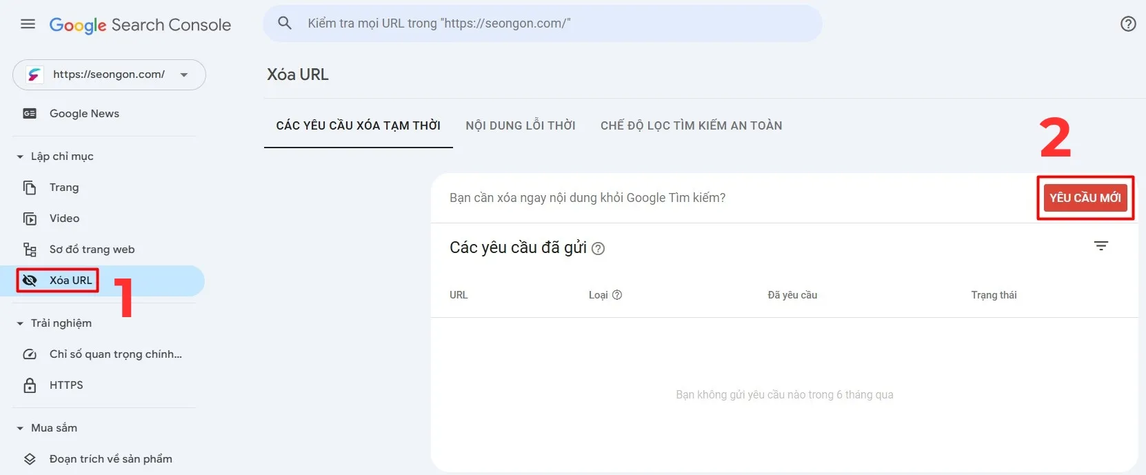 Yêu cầu xóa tạm thời URL trong Google Search Console để ẩn nội dung khẩn cấp