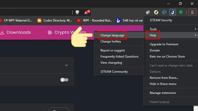 Bấm vào mục Help and Change Language để bắt đầu chuyển đổi ngôn ngữ