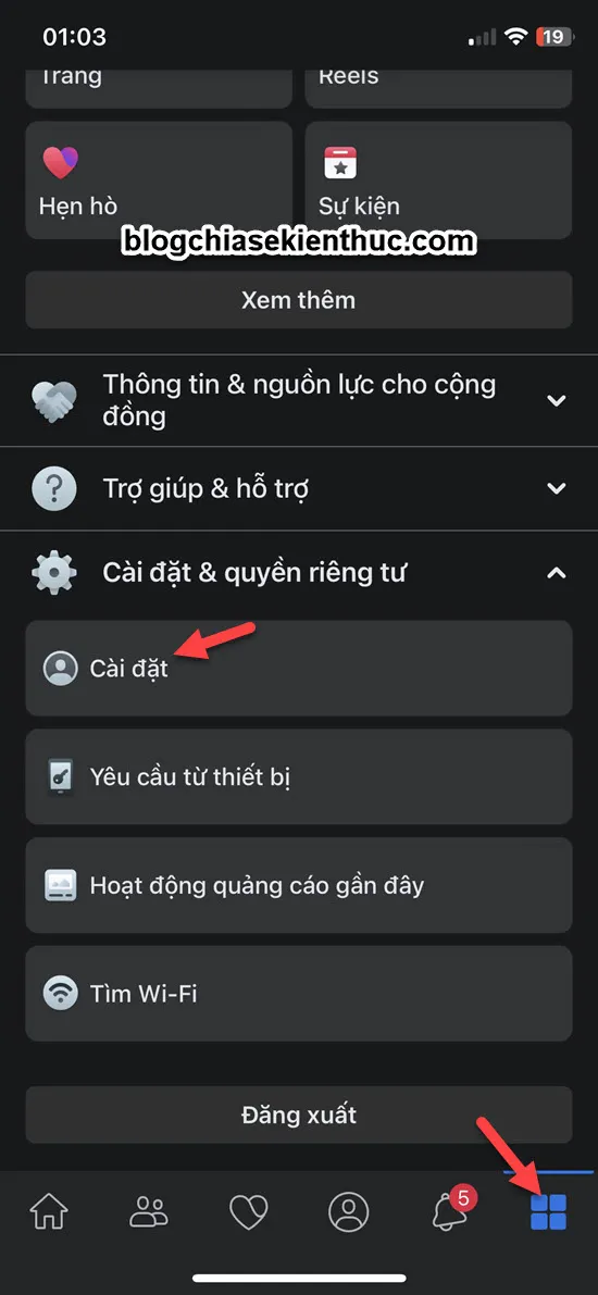 Biểu tượng menu (ba gạch ngang) trên ứng dụng Facebook di động, bước đầu tiên để truy cập cài đặt.