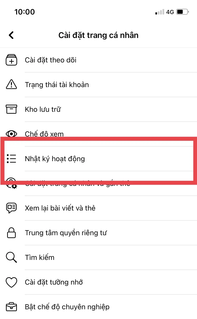 Bước 2: Vào mục Cài đặt trang cá nhân và chọn Nhật ký hoạt động