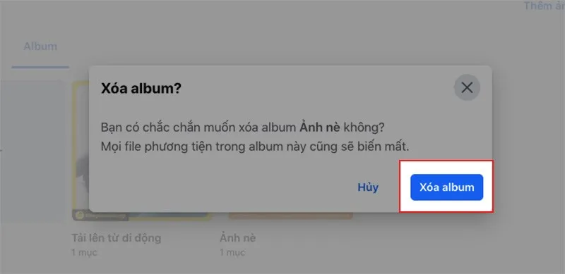 Bước 3: Chọn Xóa album cuối cùng