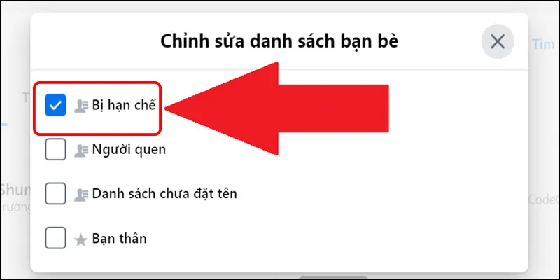Bước 3 PC: Tick vào mục Bị hạn chế (Restricted) để ẩn nội dung và comment