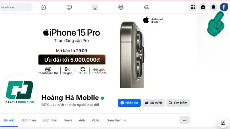 Bước 3 Web: Chọn biểu tượng ảnh đại diện ở góc trên bên phải