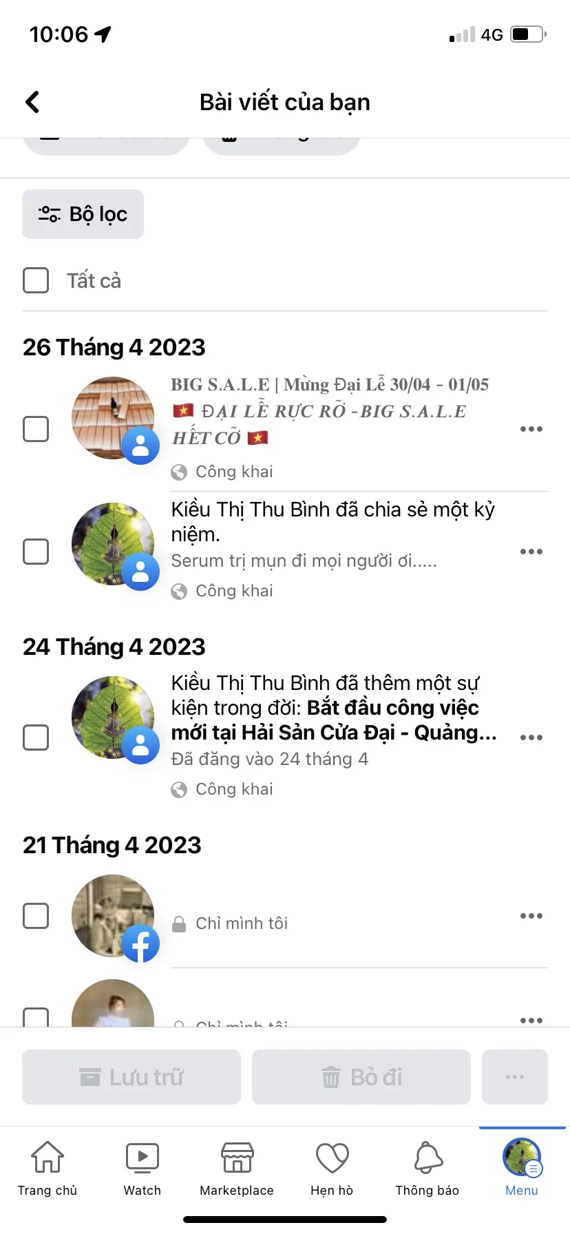 Bước 4: Chọn mục Bài viết của bạn để xem danh sách toàn bộ các bài viết đã đăng tải