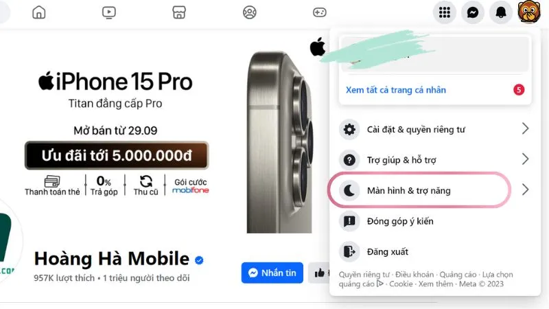 Bước 4 Web: Tùy chọn Chế độ tối trong menu