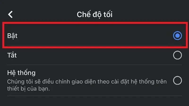 Bước 5 iPhone: Kéo thanh trượt để bật chế độ tối facebook