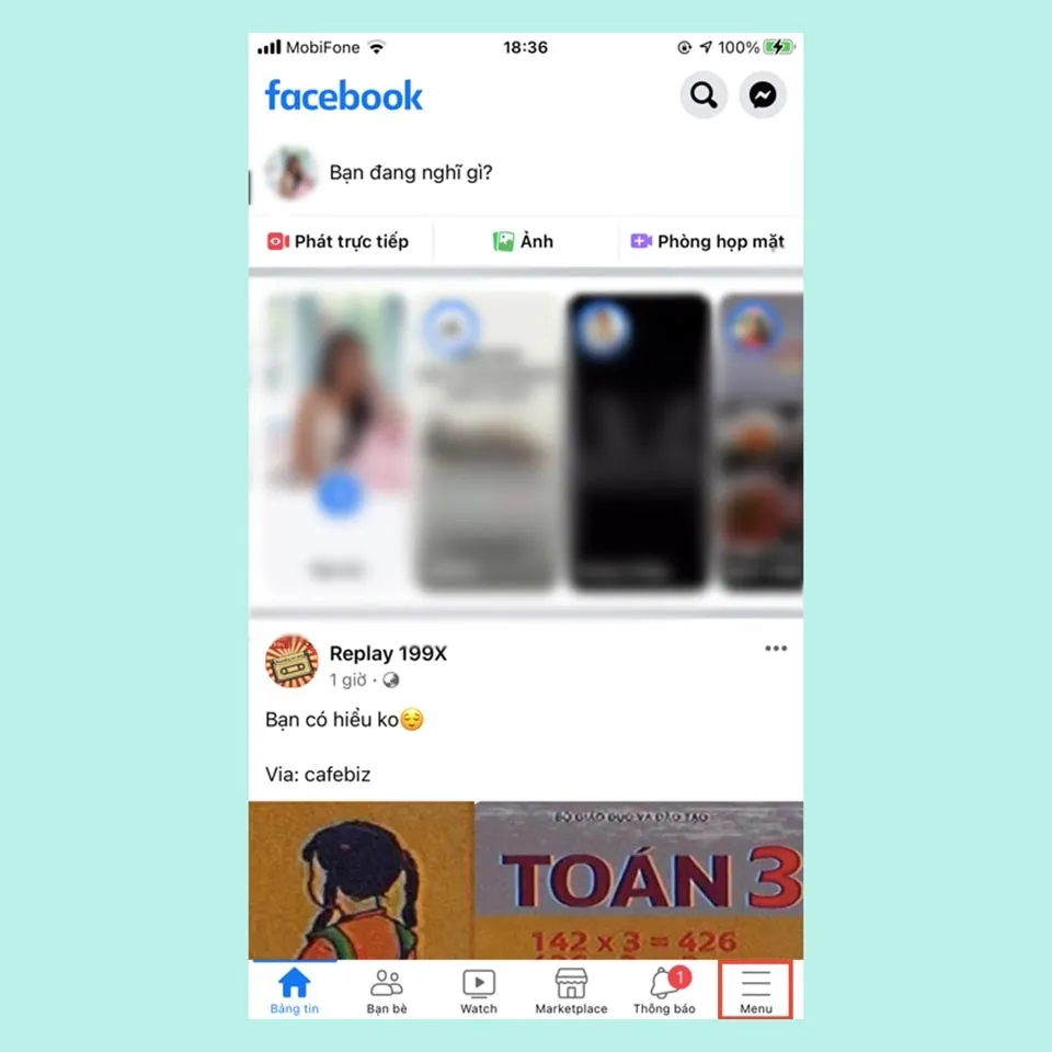 Bước truy cập phần Cài đặt và Quyền riêng tư trên ứng dụng Facebook di động