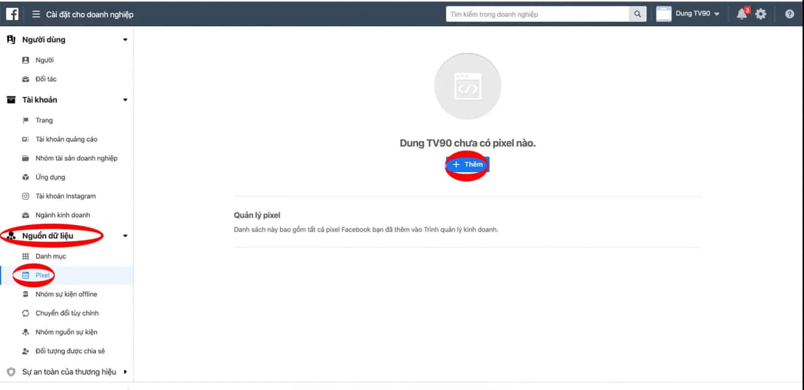 Các bước tạo mới một Facebook Pixel trong Cài đặt doanh nghiệp