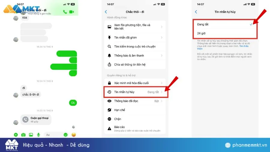 Các bước thiết lập chế độ Tin nhắn tự hủy trên Messenger dành cho iPhone