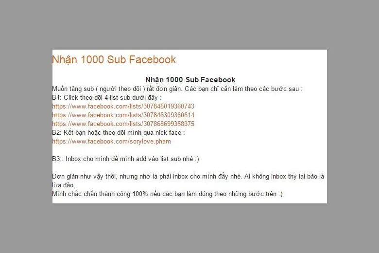 Các list sub tăng theo dõi Facebook mang lại lượt follow ảo, không có tương tác thực tế.