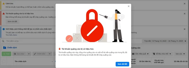 Các nguyên nhân khiến tài khoản Facebook Ads bị “die”