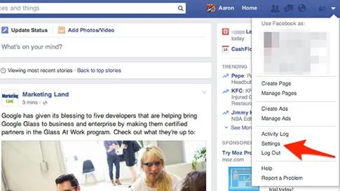 Các thiết lập bảo mật cho tài khoản Facebook có thể truy cập từ mục Settings