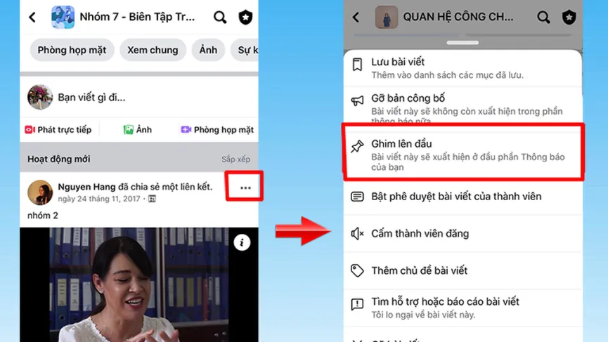 Cách ghim bài viết trong nhóm Facebook với vai trò quản trị viên