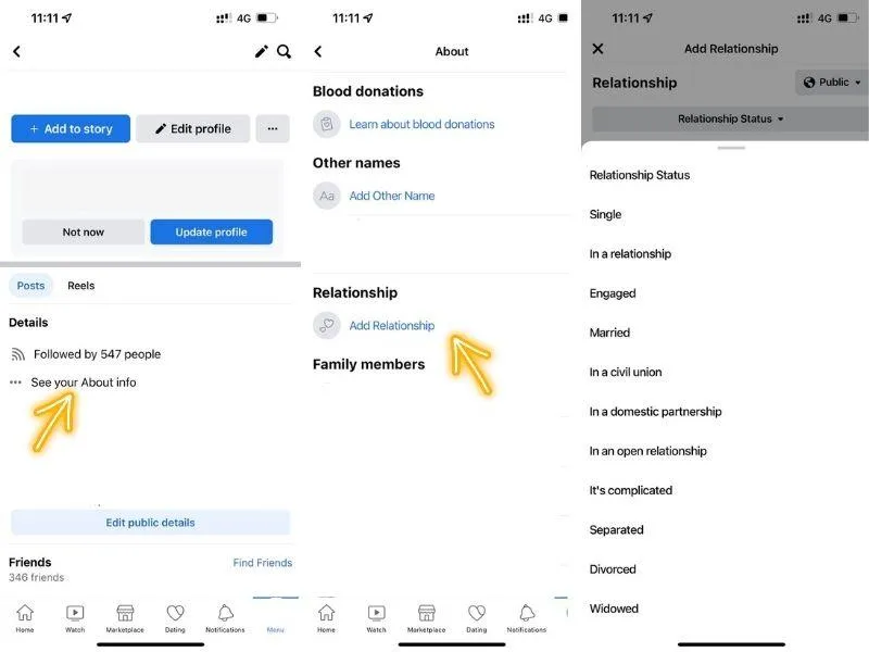 Cách set rela trên Facebook bằng điện thoại