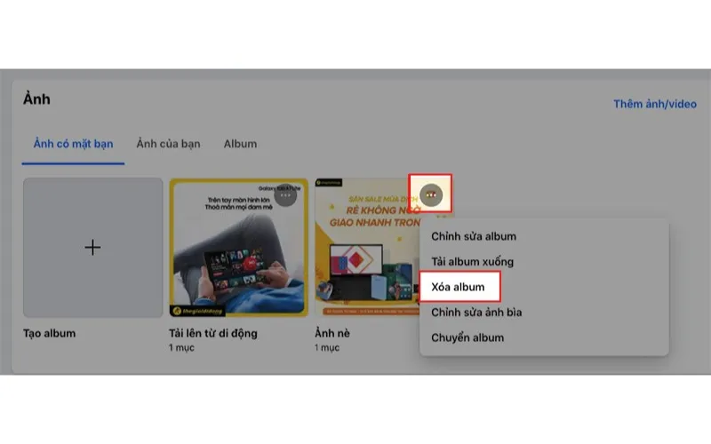 Chọn album ảnh bạn muốn xóa.