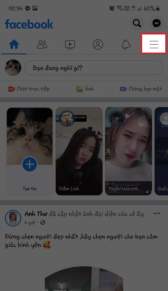Chọn biểu tượng 3 gạch ngang để bắt đầu cách chuyển tài khoản facebook trên máy tính đã lưu