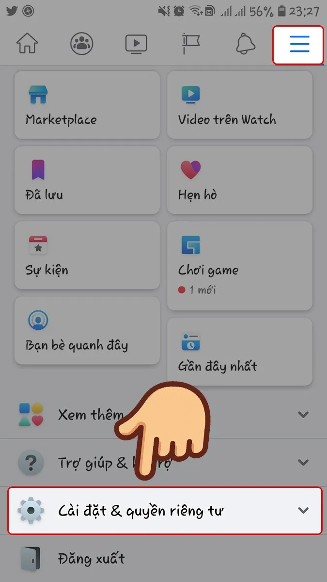 Chọn biểu tượng ba dấu gạch ngang và chọn Cài đặt & quyền riêng tư