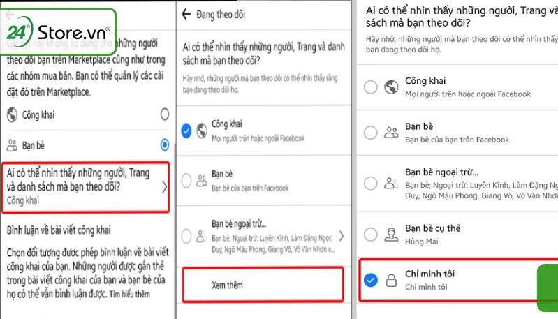 Chọn Chỉ mình tôi để ẩn danh sách người theo dõi và đang theo dõi trên Facebook