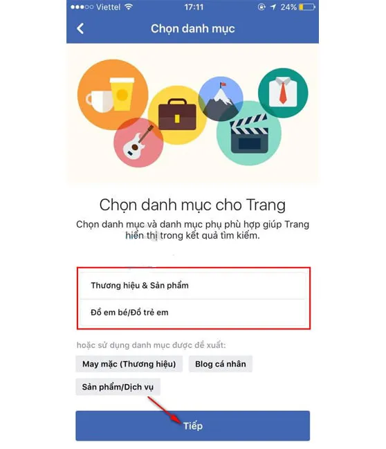 Chọn danh mục loại hình Page kinh doanh hoặc cộng đồng