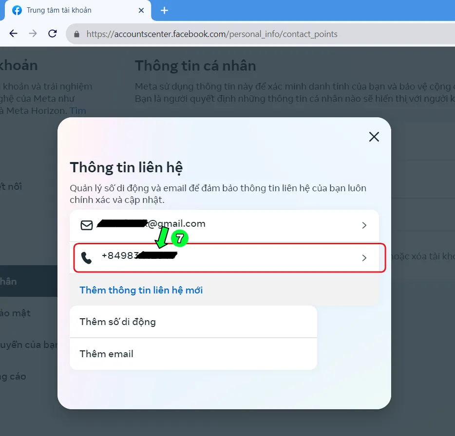 Chọn dòng có số di động