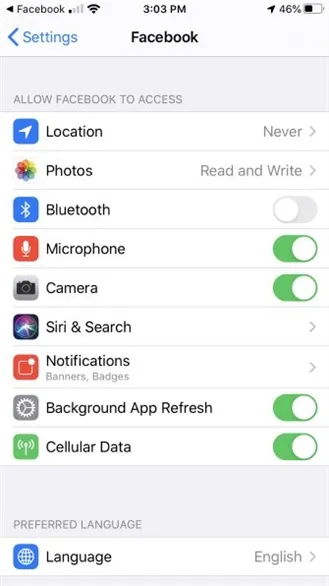 Chọn Không bao giờ để chặn hoàn toàn truy cập Vị trí cho ứng dụng Facebook