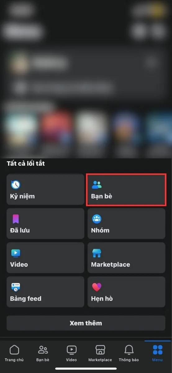 Chọn mục Bạn bè trong Menu của Facebook