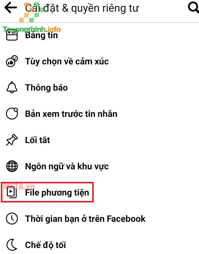 Chọn mục File phương tiện để thay đổi tùy chọn chất lượng tải lên của Facebook trên Android