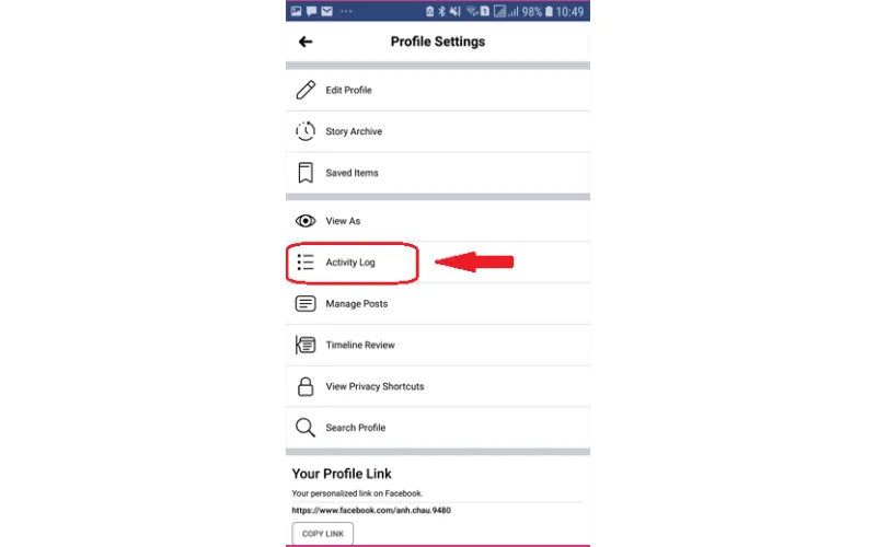 Chọn Nhật ký hoạt động.