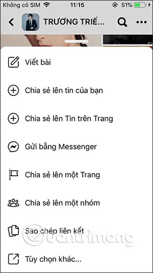 Chọn nơi muốn chia sẻ