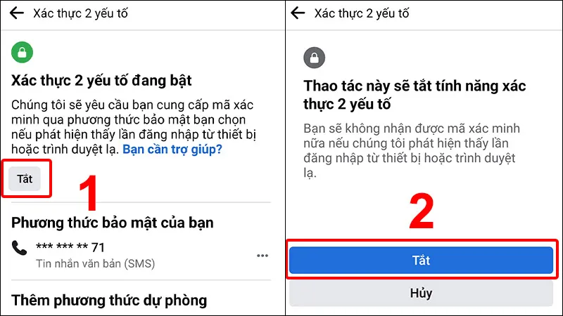 Chọn Tắt xác thực hai yếu tố và nhập mật khẩu để hủy bảo mật 2 lớp