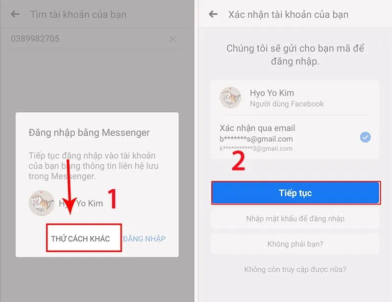 Chọn Thử cách khác để nhận mã khôi phục qua email