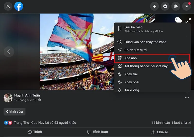 Chọn Xoá ảnh để hoàn tất việc xóa ảnh bìa