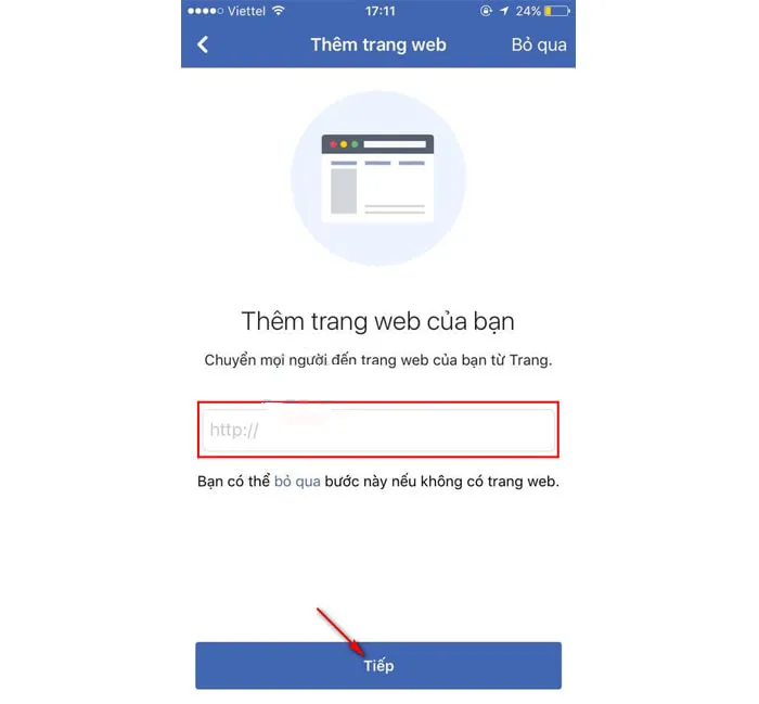 Điền các thông tin cơ bản như địa chỉ, trang web và tên người dùng