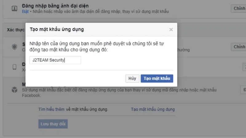 Điền tên tiện ích và nhấn Tạo mật khẩu ứng dụng
