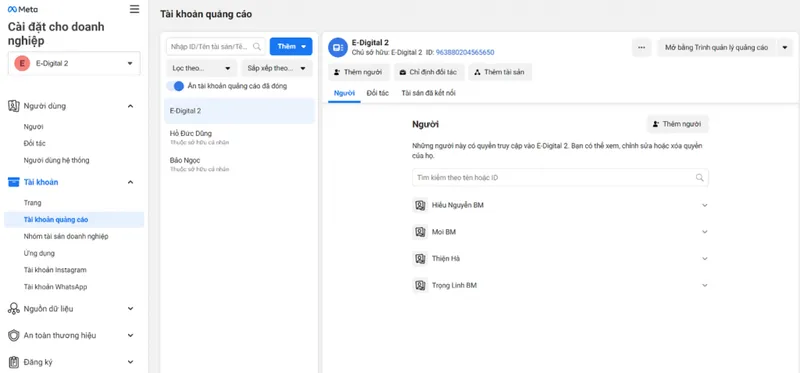 Đổi tên tài khoản quảng cáo đơn giản trên trang quản lý doanh nghiệp