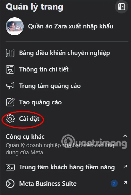 Giao diện Cài đặt Fanpage trên máy tính, bước đầu cách ẩn fanpage facebook tạm thời.
