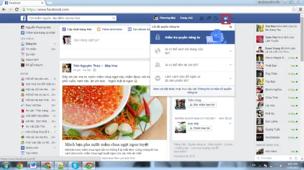 Giao diện Cài đặt Quyền riêng tư trên Facebook