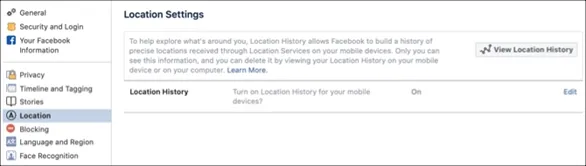 Giao diện Cài đặt và chọn Vị trí trên Facebook là bước cơ bản để thực hiện cách xem định vị trên Facebook