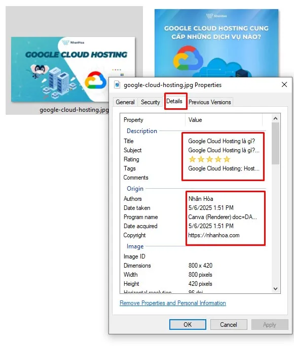 Giao diện chi tiết (Details) của tệp tin trên máy tính, nơi lưu trữ các thông tin quan trọng phục vụ cách viết icon facebook trên máy tính