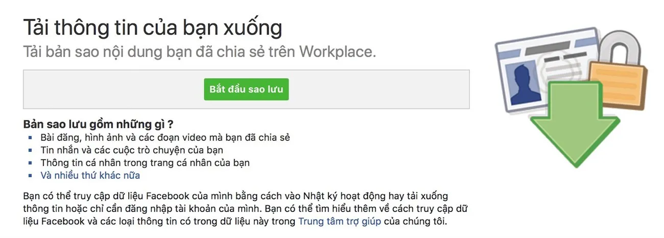Giao diện chọn và tải xuống toàn bộ dữ liệu cá nhân trước khi xóa tài khoản
