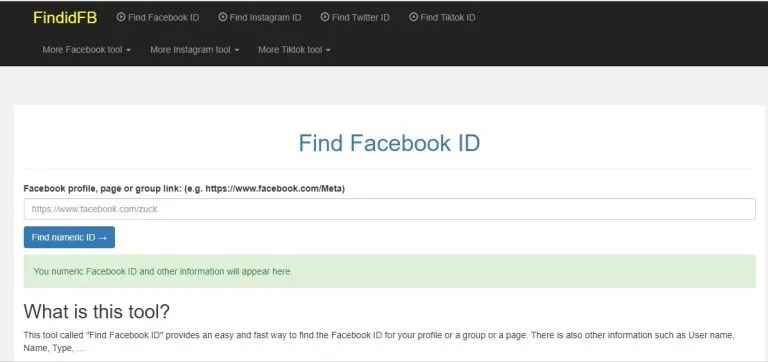 Giao diện công cụ FindidFB để lấy ID Facebook từ link