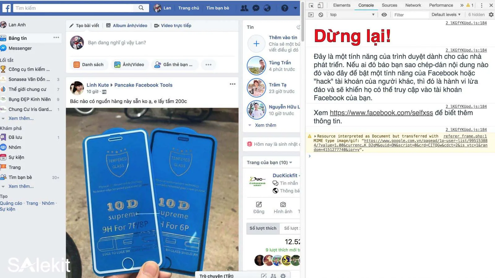Giao diện Console (F12) được dùng trong các phương pháp lấy Token Facebook