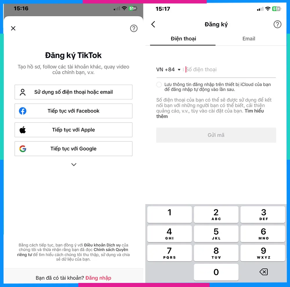 Giao diện đăng ký tài khoản Facebook bằng số điện thoại trên điện thoại