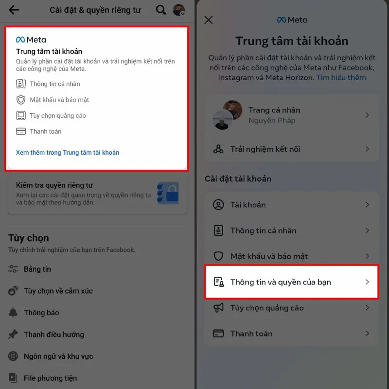 Giao diện Trung tâm tài khoản nơi thiết lập chế độ xóa lịch sử tự động