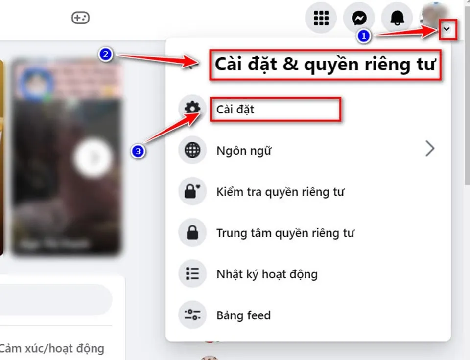 Giao diện truy cập Cài đặt trên máy tính để thực hiện cách ẩn bạn chung trên facebook