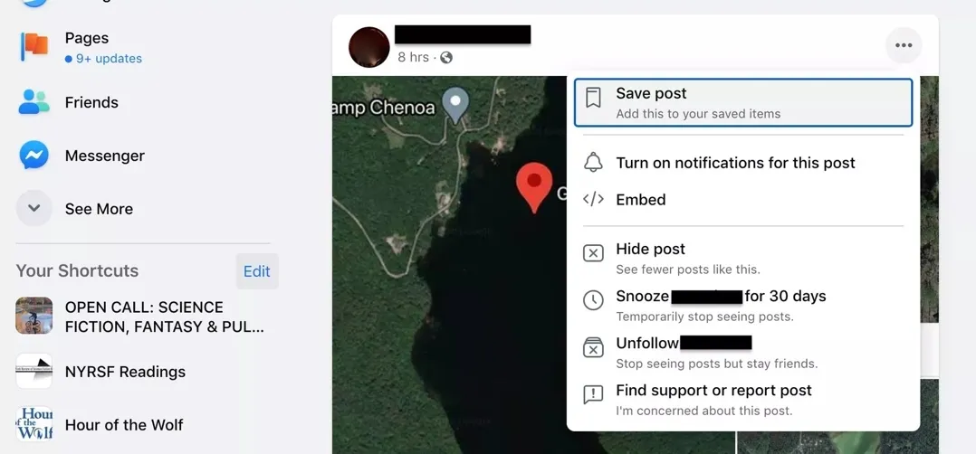 Giao diện tùy chọn ẩn bài viết, tạm ẩn hoặc bỏ theo dõi trên Bảng tin Facebook